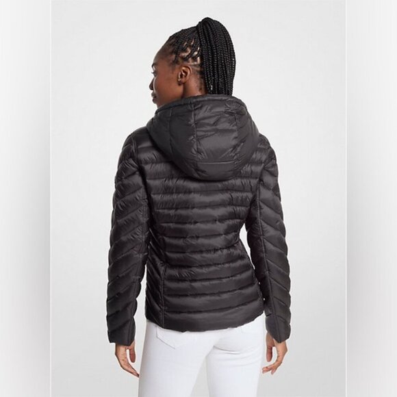 NWT Michael Kors Chevron Logo Print Quilted Nylon Reversible Jacket Size L - Picture 3 of 16